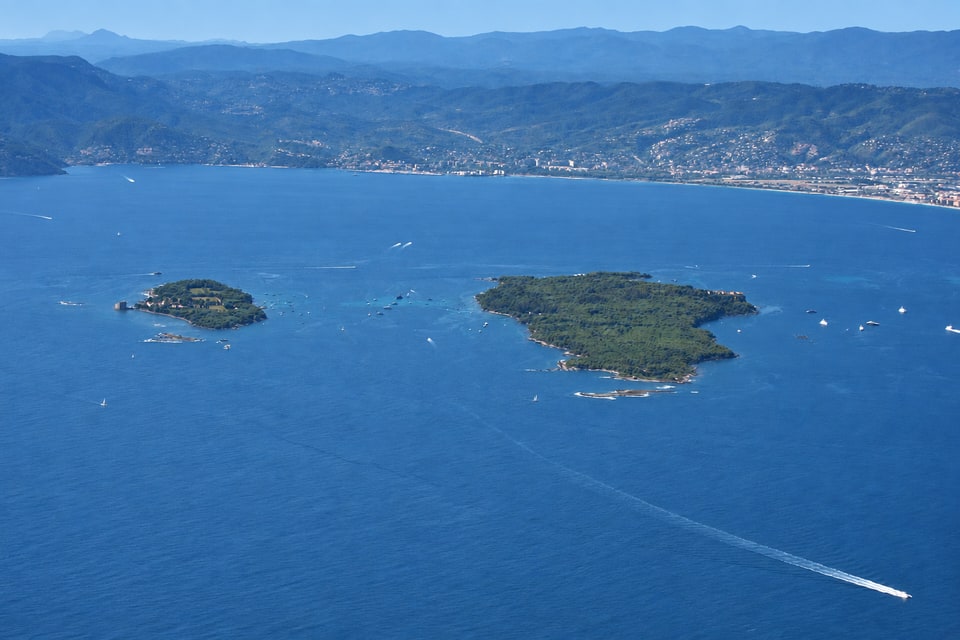 Vue aérienne des îles de Lérins au large de Cannes